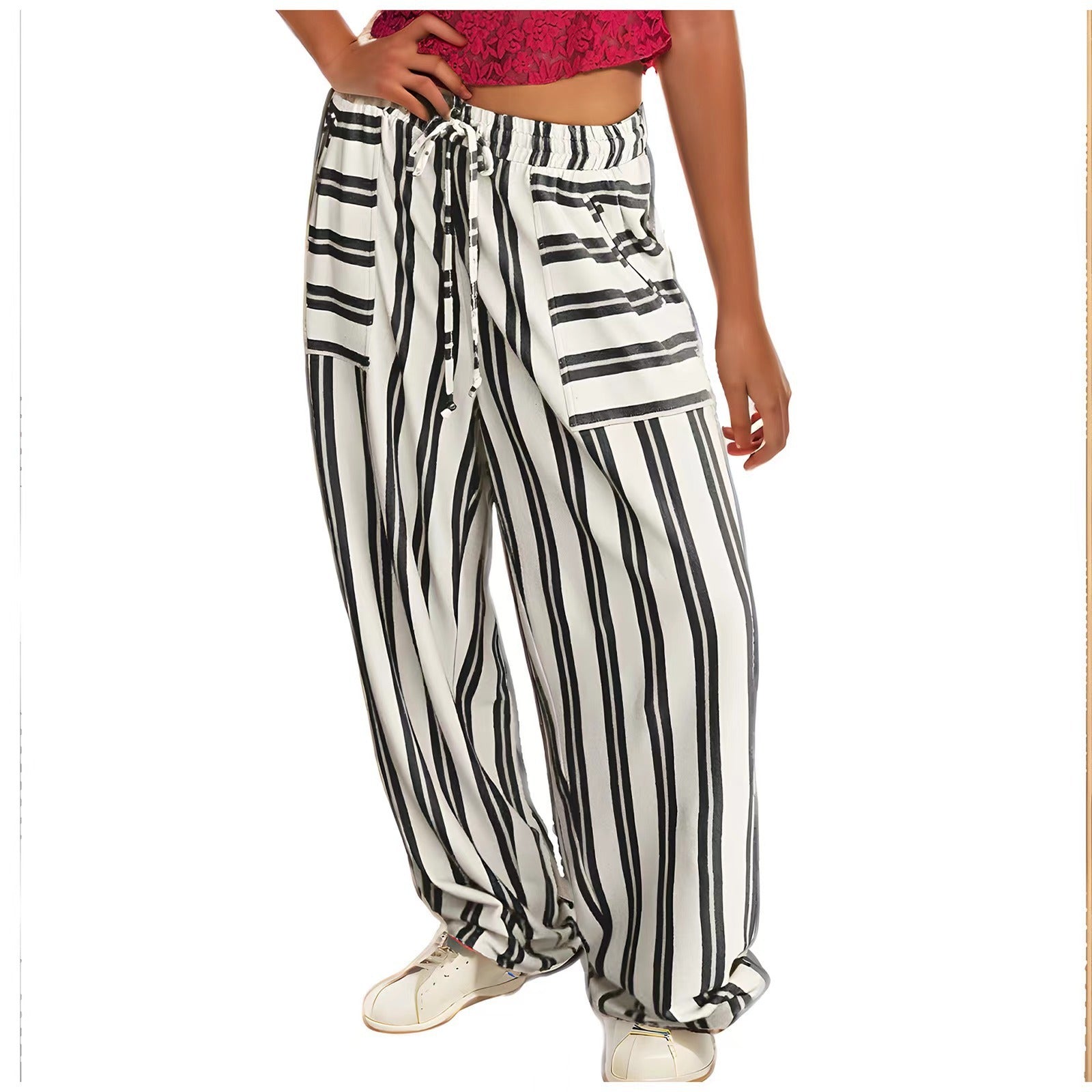 Drawstring High Waist Casual Belt Pocket Women Limorista