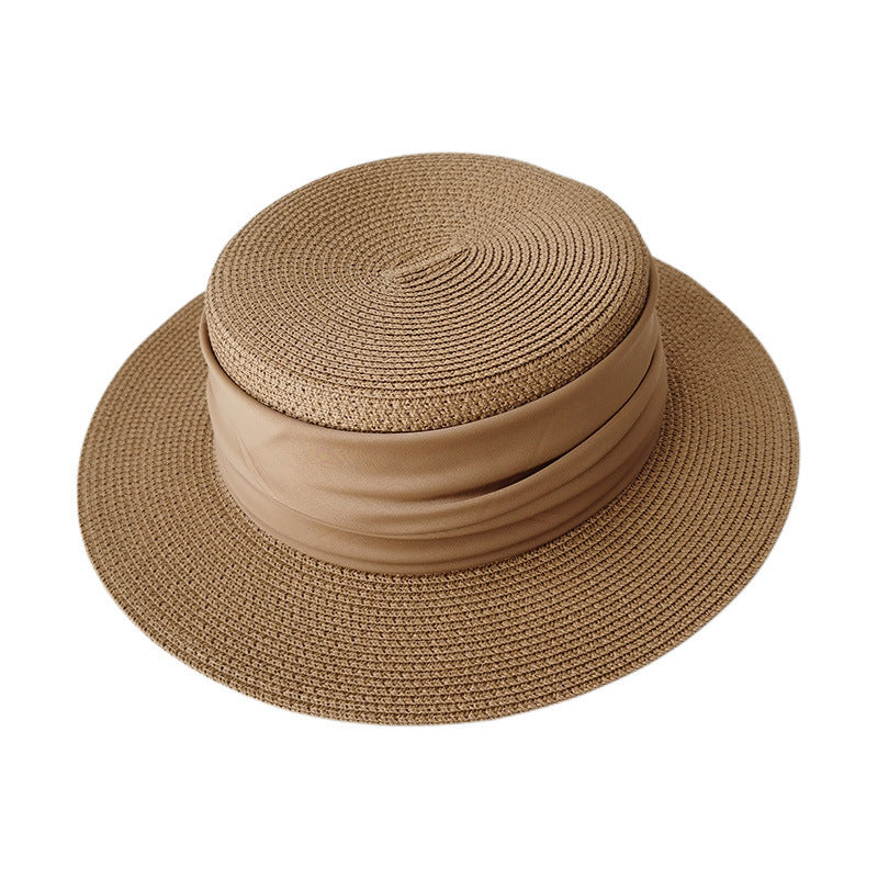 Flat Straw Hat French Woven Top Hat Seaside Beach Vacation Sun Shade Limorista