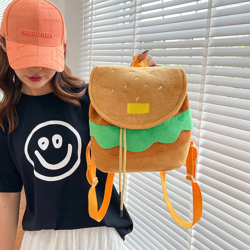 Cute Hamburger Plush Backpack Soft Cartoon Burger Plush Coin Purse Girls Kindergarten School Bookbag Children Kids Pack Limorista