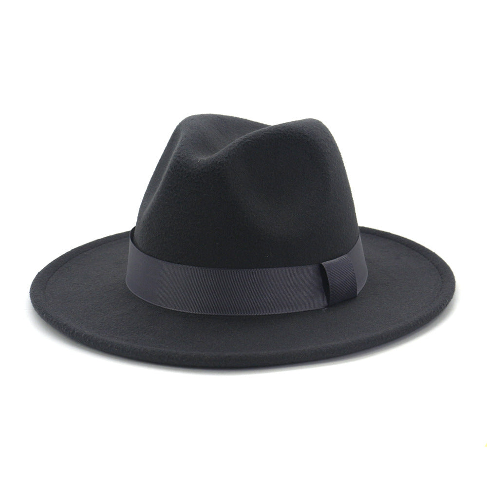 Fashionable Woolen Gentleman Jazz Flat Brim Big Hat Limorista