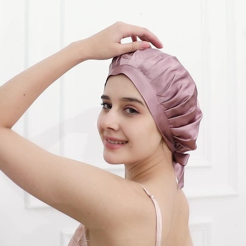 Encrypted Satin Silk Plain Satin Confinement Household Hair Care Lace-up Nightcap Limorista