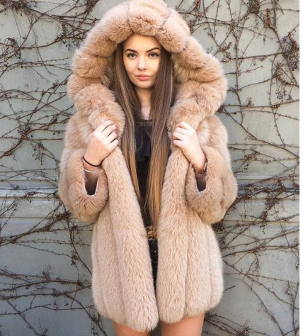Faux fur hooded coat for women Limorista