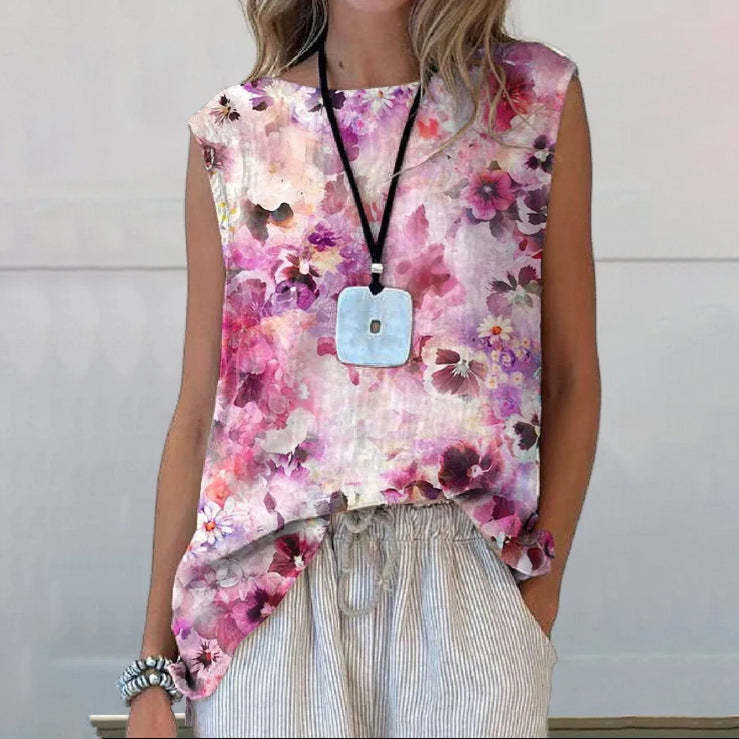 European And American Floral Cotton Linen Vest Limorista