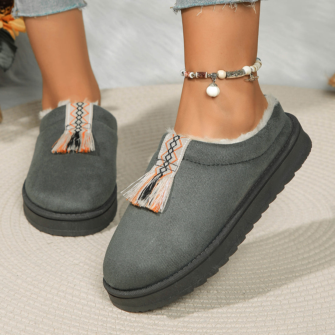 Winter Plush Home Slippers Fashion Round Toe Flat Suede Garden Shoes Indoor Warm Floor Bedroom Slipper For Women Limorista