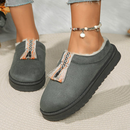 Winter Plush Home Slippers Fashion Round Toe Flat Suede Garden Shoes Indoor Warm Floor Bedroom Slipper For Women Limorista