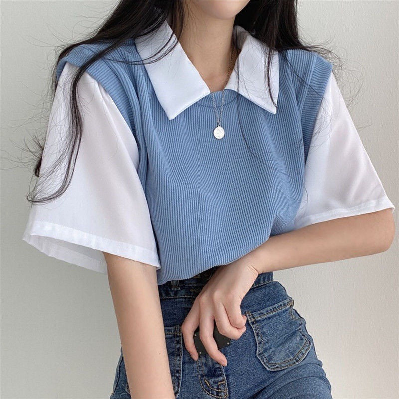 Simple Collared Short Sleeve Lapel T-shirt Limorista