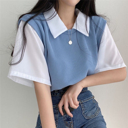 Simple Collared Short Sleeve Lapel T-shirt Limorista