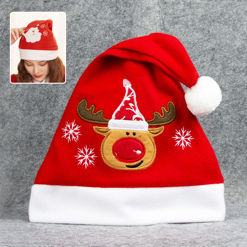 Cartoon Christmas Hat With Elk Santa Claus Embroidery Design Holiday Party Decoration Fuzzy Hat Limorista