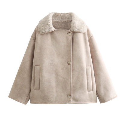 Polo Collar Fur Suede Fleece-lined Warm Coat For Women Limorista