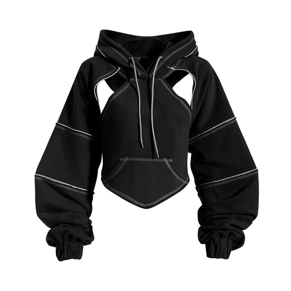 New Color Contrast Bright Line Short Hooded Sweater Limorista