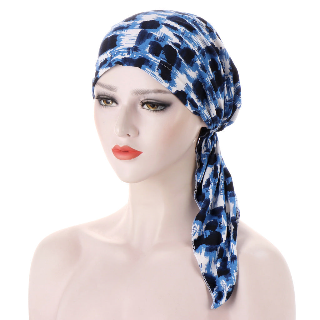 Curved Tail Turban Hat Flower Cloth Pullover Limorista