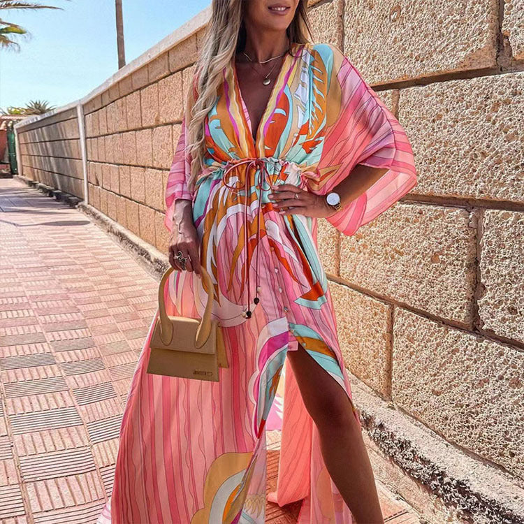 Sexy V-neck Split Irregular Beach Long Skirt Dress Limorista