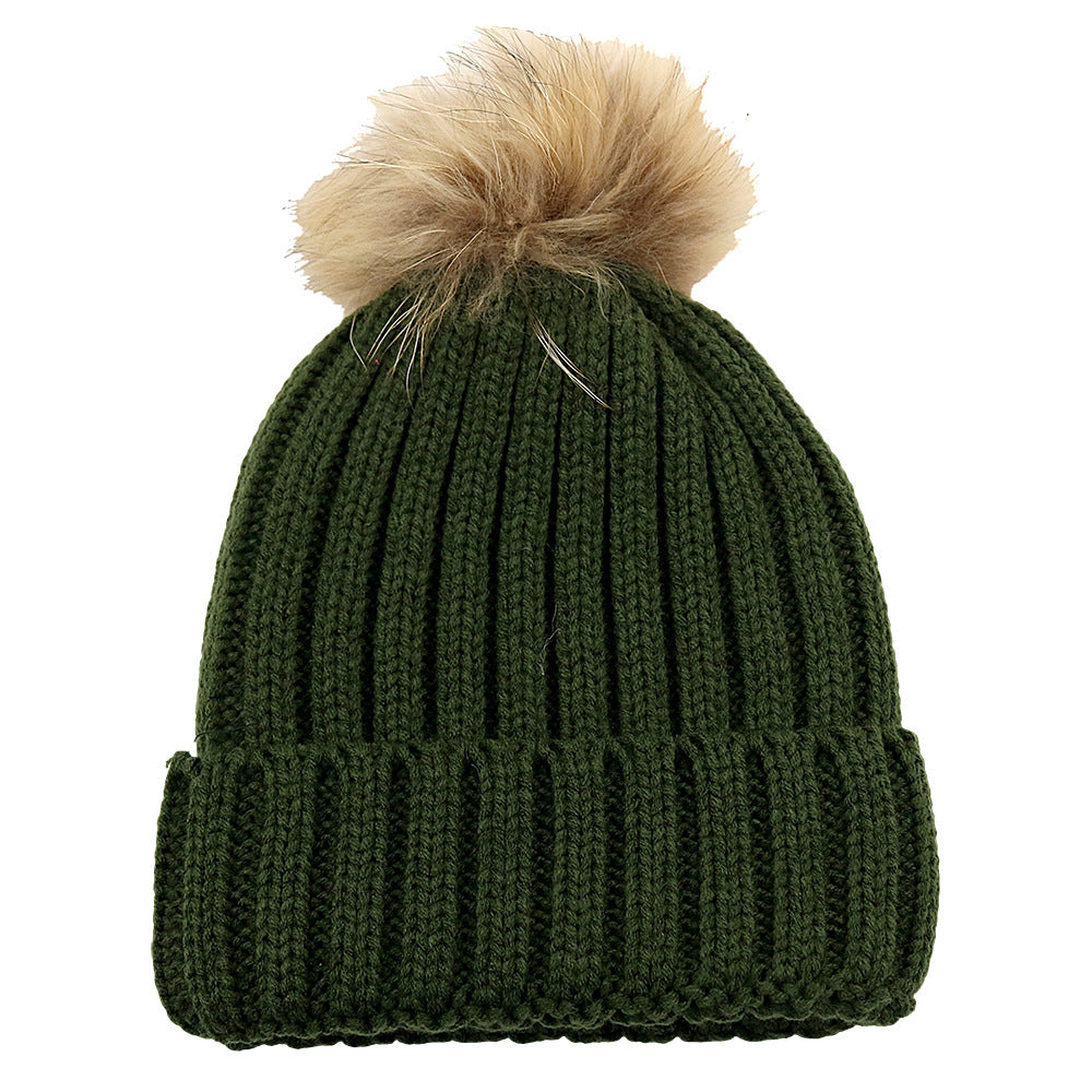 Fur Ball Knitted Hat Warm And Thick Woolen Cap Limorista