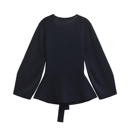 European And American Style Elegant Deep V-neck With Belt Padded Shoulder Limorista
