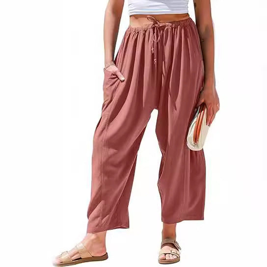 High Waist Wide Leg Loose Harem Cotton And Linen Trousers Limorista