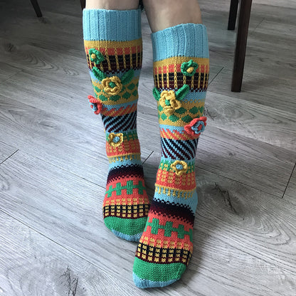 Ins Style Retro Jacquard Long Ladies Hand Crochet Floor Socks Limorista