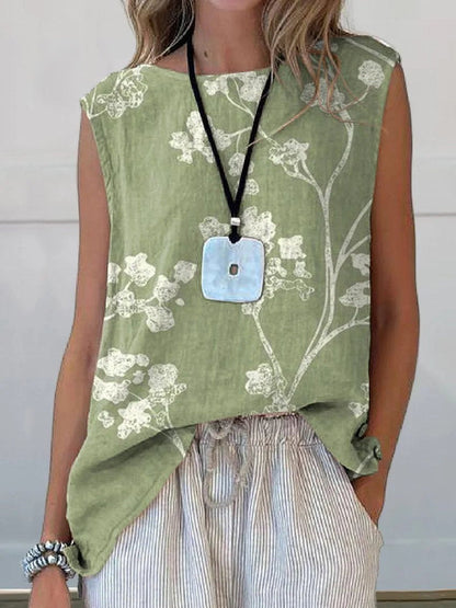 European And American Floral Cotton Linen Vest Limorista