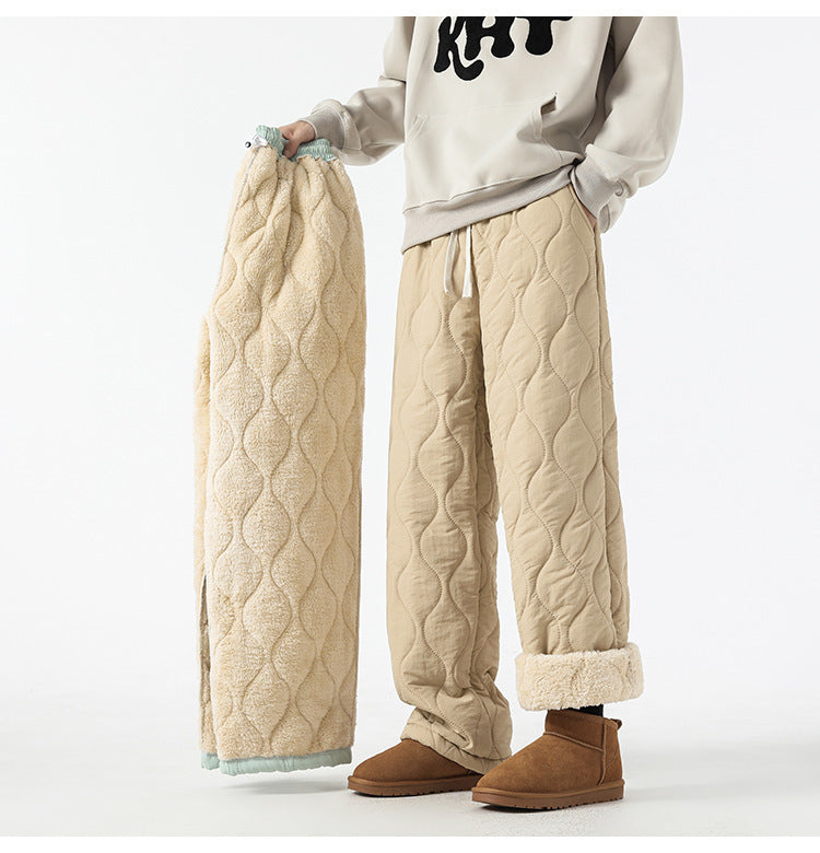 Retro Rhombus Thickened Cotton Pants Men And Women Warm Straight-leg Pants Limorista