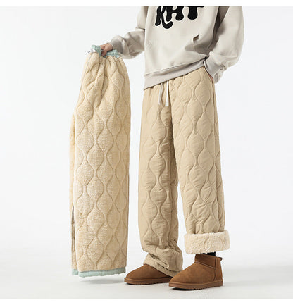 Retro Rhombus Thickened Cotton Pants Men And Women Warm Straight-leg Pants Limorista