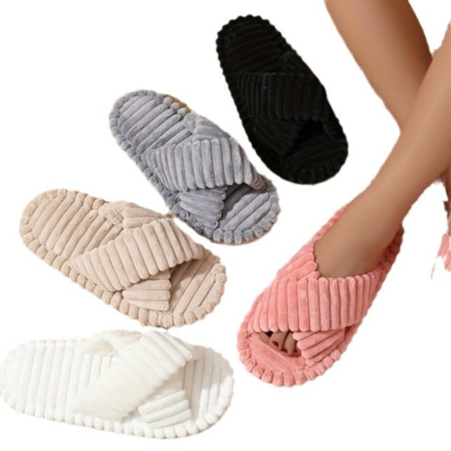 Home Fur Cross Belt Cotton Slippers Women Limorista