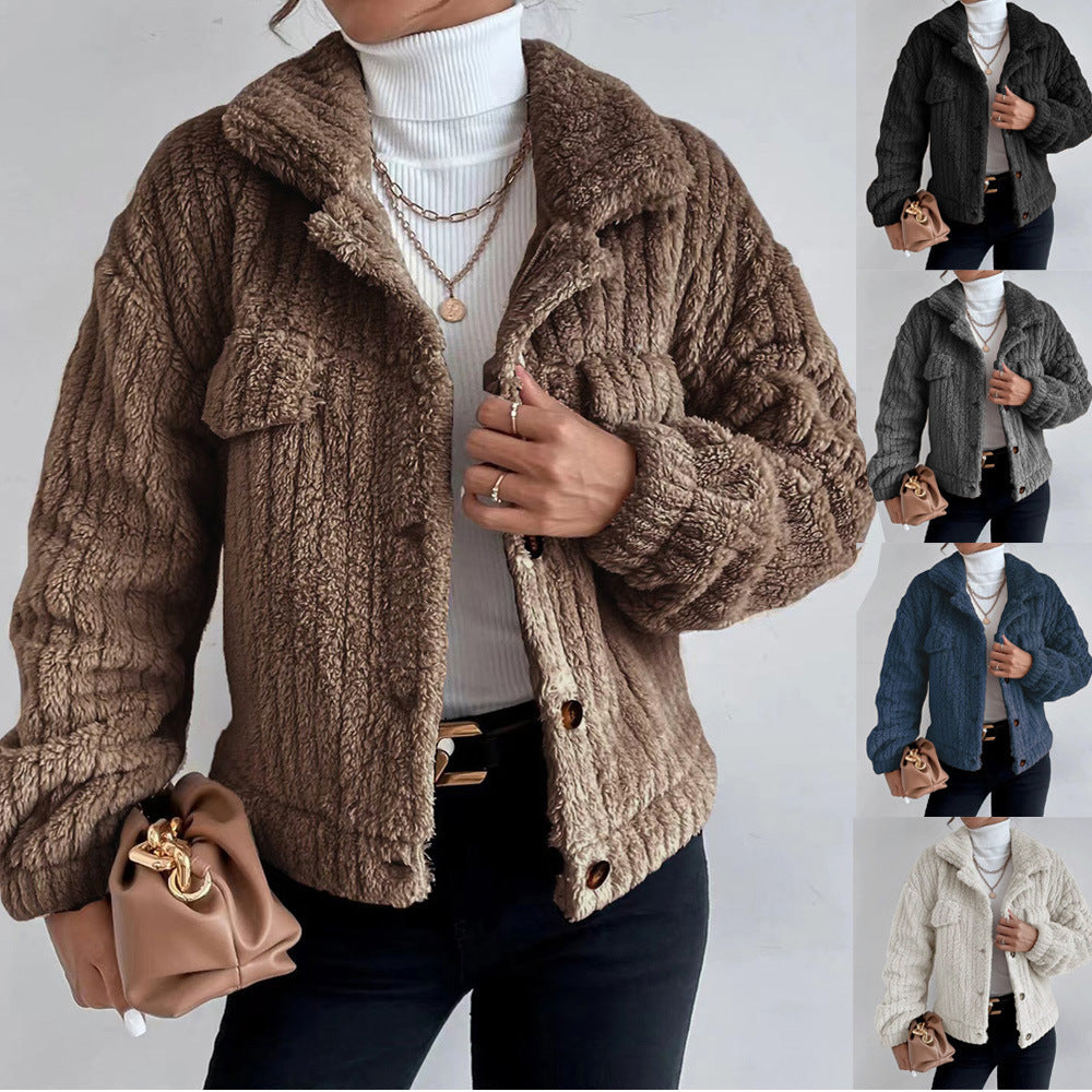 Rabbit Plush Jacket Lapel Shirt Plus Fleece Comfortable Casual Women Limorista