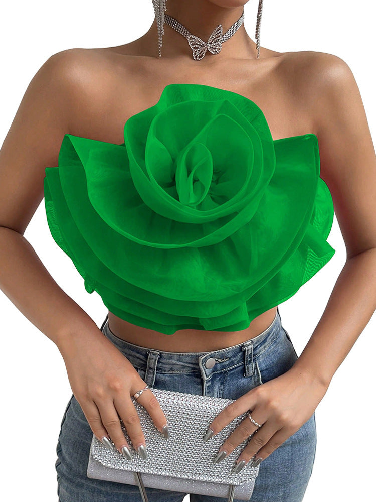 Three-dimensional Organza Flower Small Sling Chest-wrapped Vest Limorista