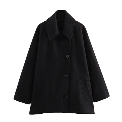 French Coat Fashion Polo Collar Blended Short Cape Sleeve Coat Limorista