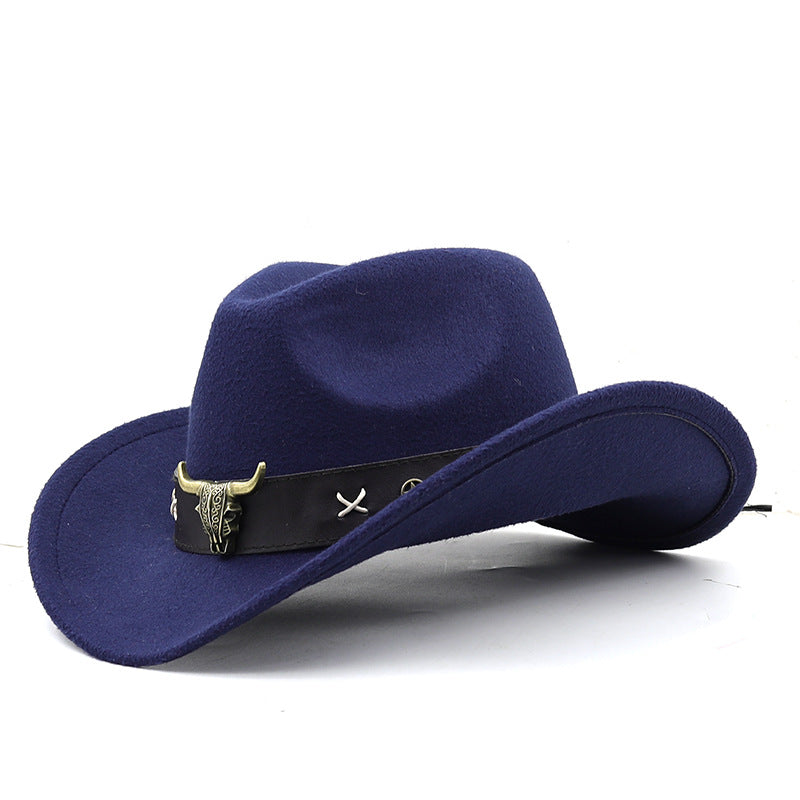 Ethnic Style Cow Standard Western Denim Top Hat Rolled Brim Retro Limorista