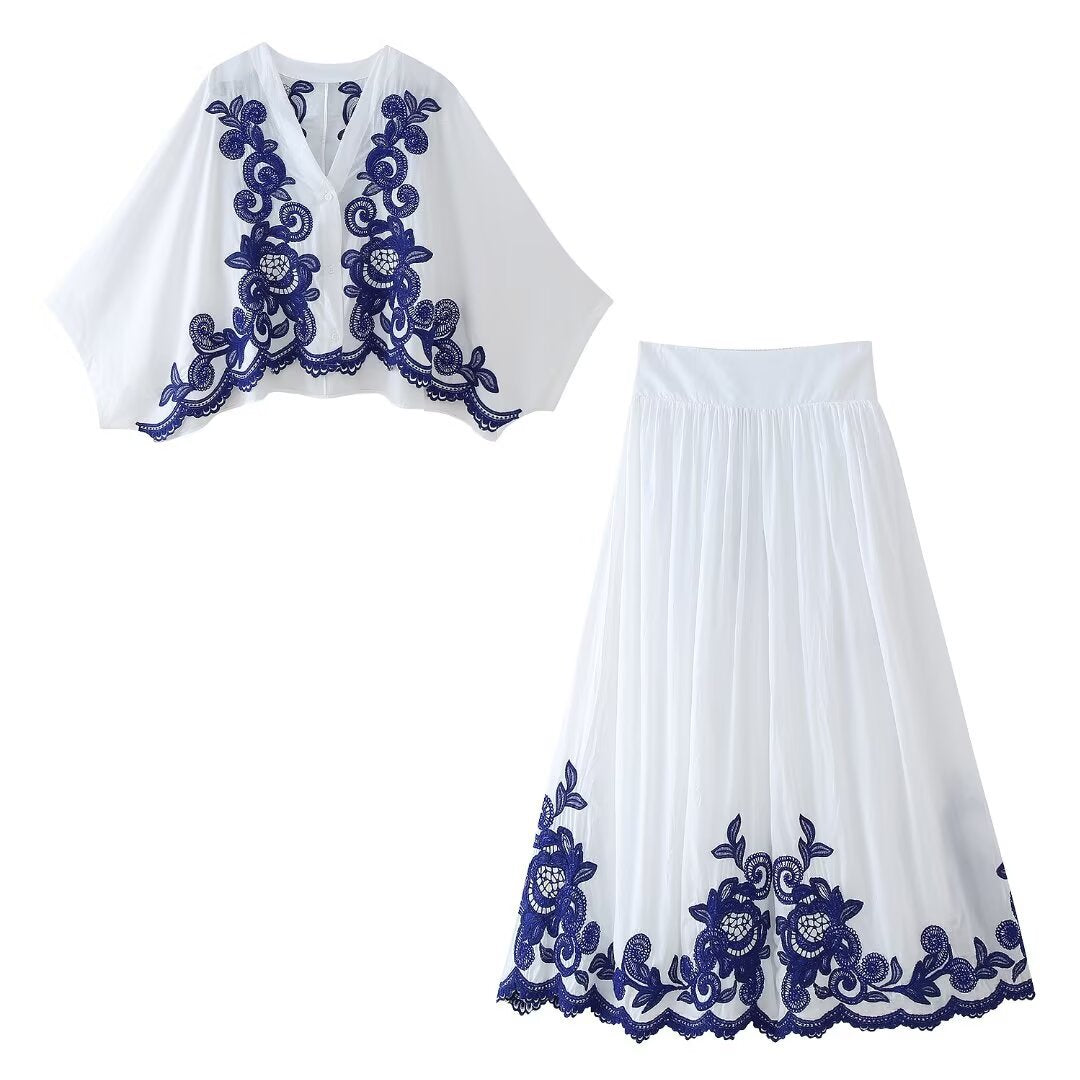 Limorista - Embroidery Shirt Skirt Suit Women