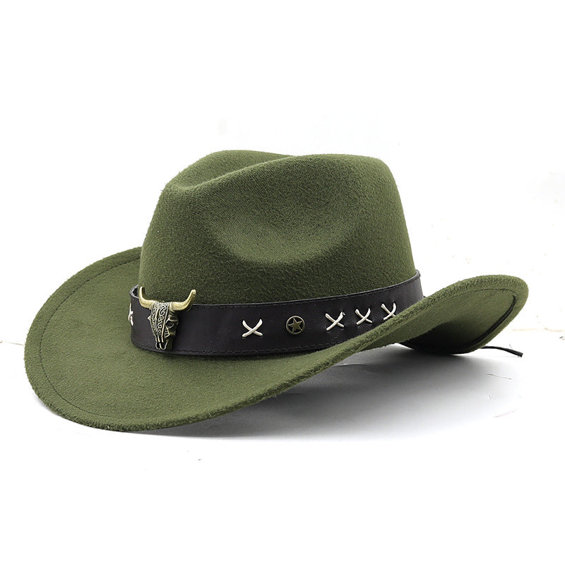Ethnic Style Cow Standard Western Denim Top Hat Rolled Brim Retro Limorista