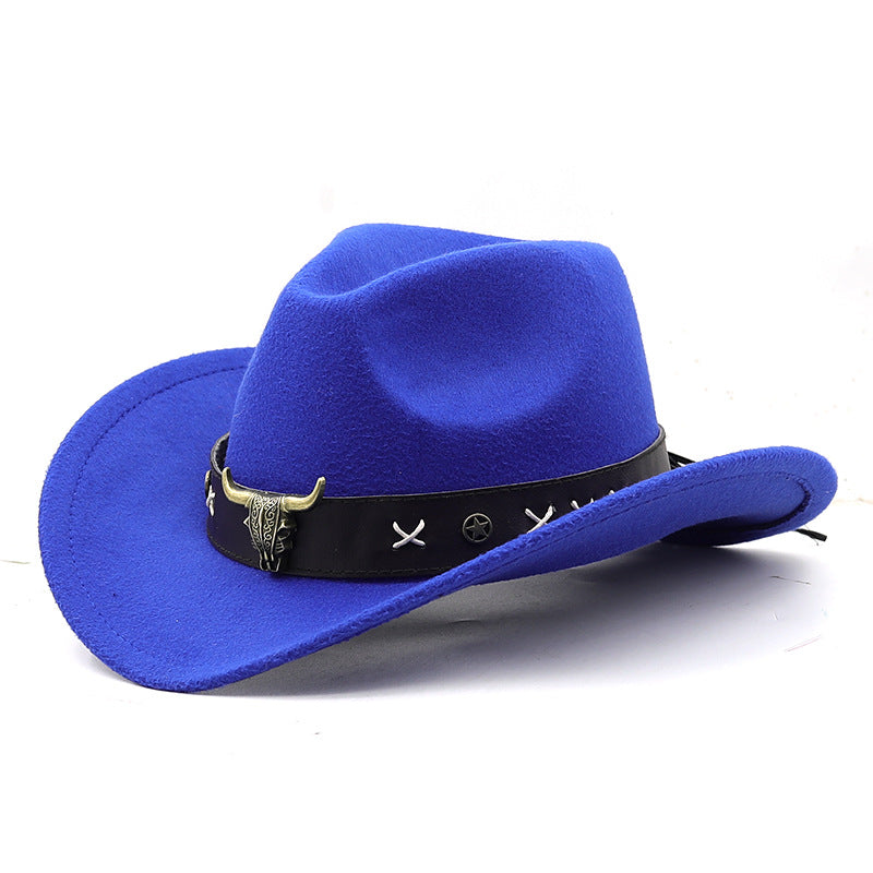 Ethnic Style Cow Standard Western Denim Top Hat Rolled Brim Retro Limorista