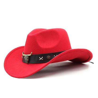 Ethnic Style Cow Standard Western Denim Top Hat Rolled Brim Retro Limorista