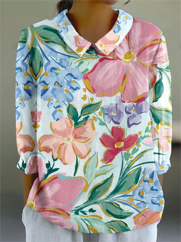 Ladies Flower Fashion Personality Polo Collar Top Limorista