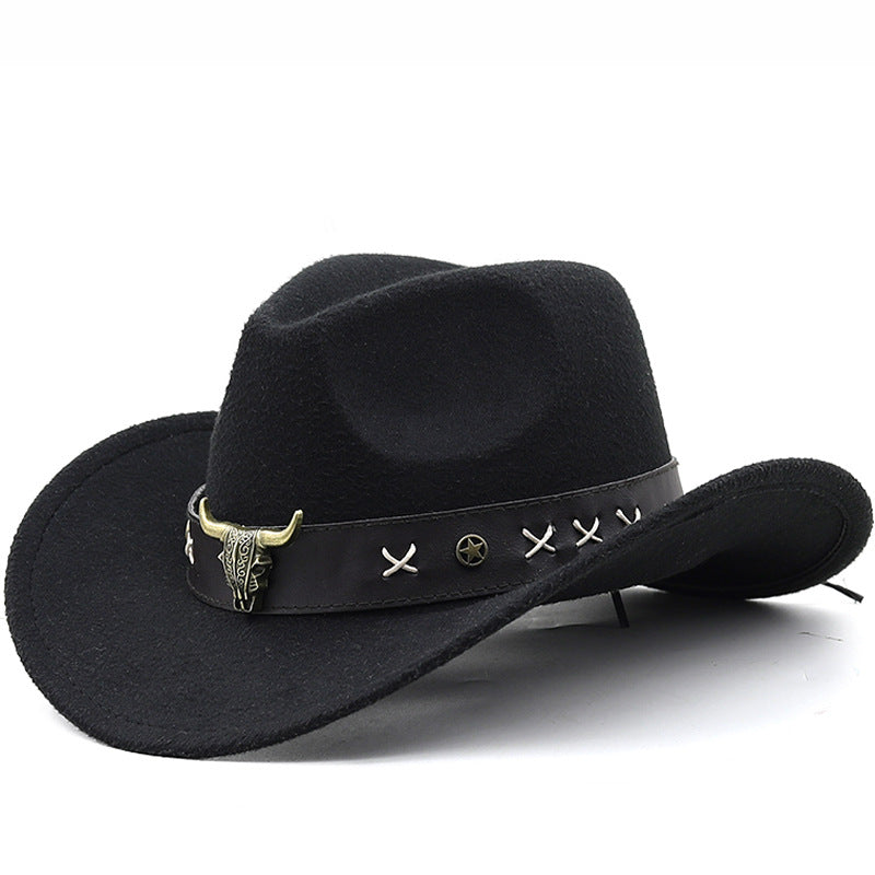 Ethnic Style Cow Standard Western Denim Top Hat Rolled Brim Retro Limorista