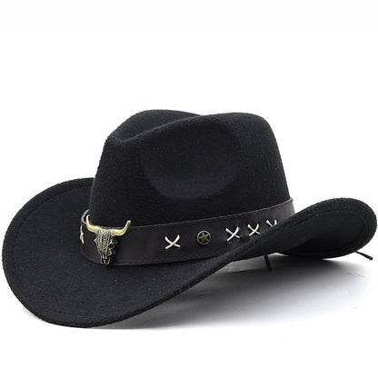 Ethnic Style Cow Standard Western Denim Top Hat Rolled Brim Retro Limorista