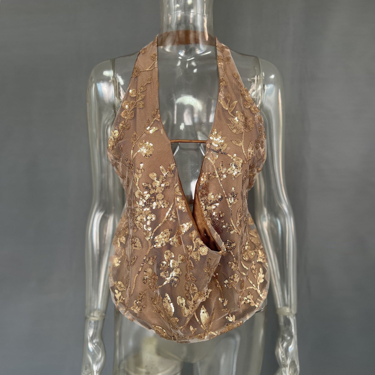 Sexy Backless Sequined V-neck Top Limorista