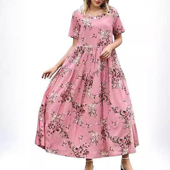 Casual And Comfortable Pleated Loose Floral Dress Limorista