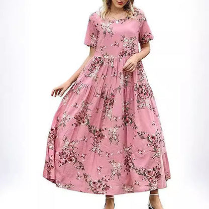 Casual And Comfortable Pleated Loose Floral Dress Limorista