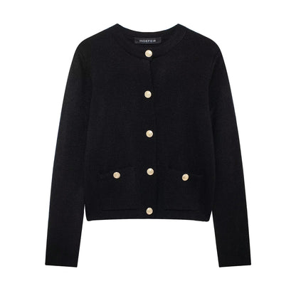 Gold Decorated Row Button Short Knitted Cardigan Jacket Limorista