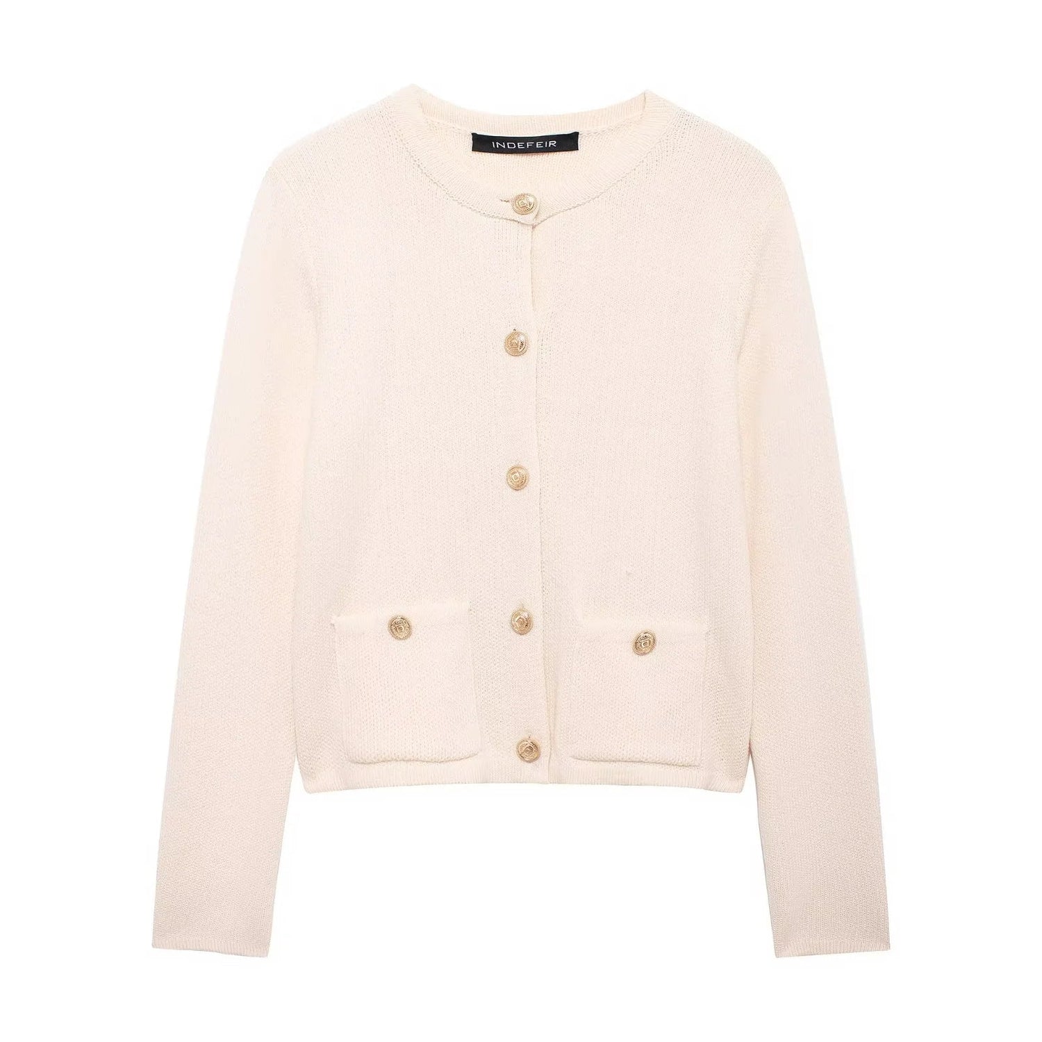 Gold Decorated Row Button Short Knitted Cardigan Jacket Limorista