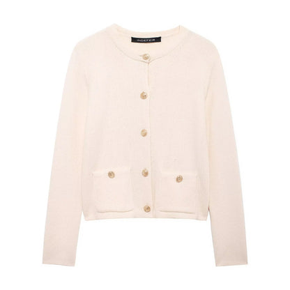 Gold Decorated Row Button Short Knitted Cardigan Jacket Limorista