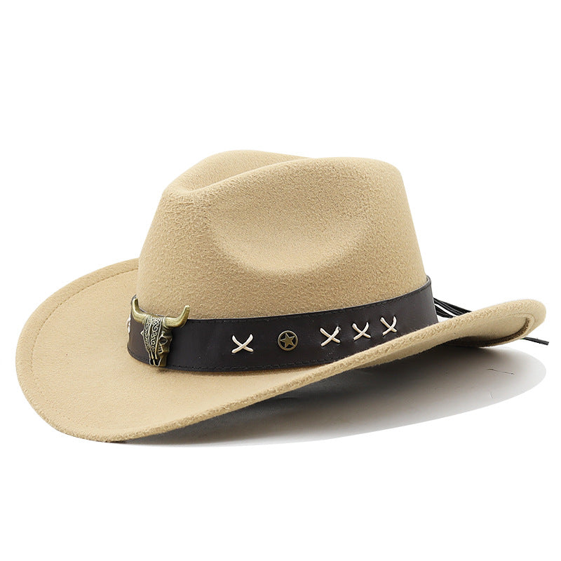 Ethnic Style Cow Standard Western Denim Top Hat Rolled Brim Retro Limorista