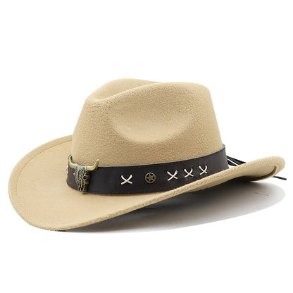 Ethnic Style Cow Standard Western Denim Top Hat Rolled Brim Retro Limorista