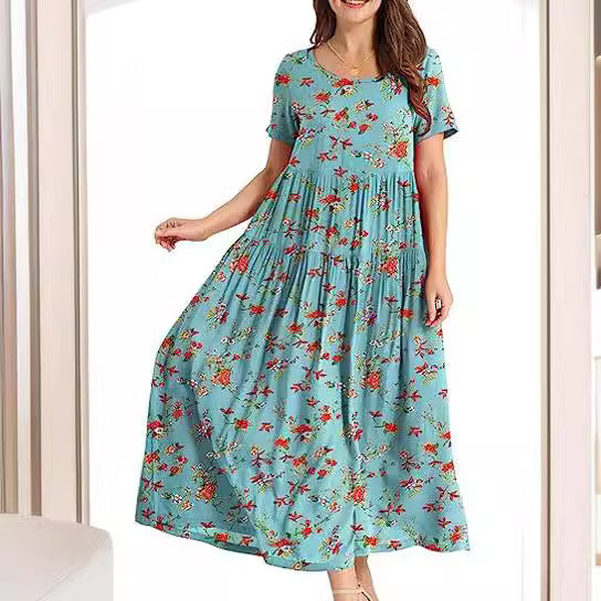 Casual And Comfortable Pleated Loose Floral Dress Limorista