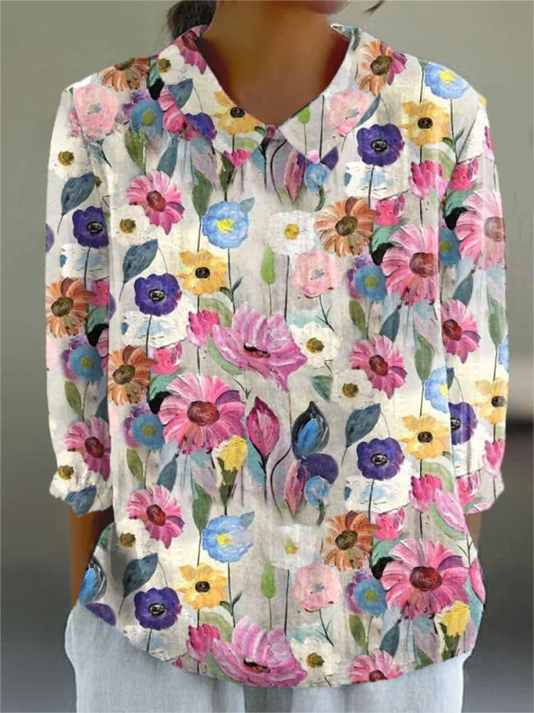 Ladies Flower Fashion Personality Polo Collar Top Limorista