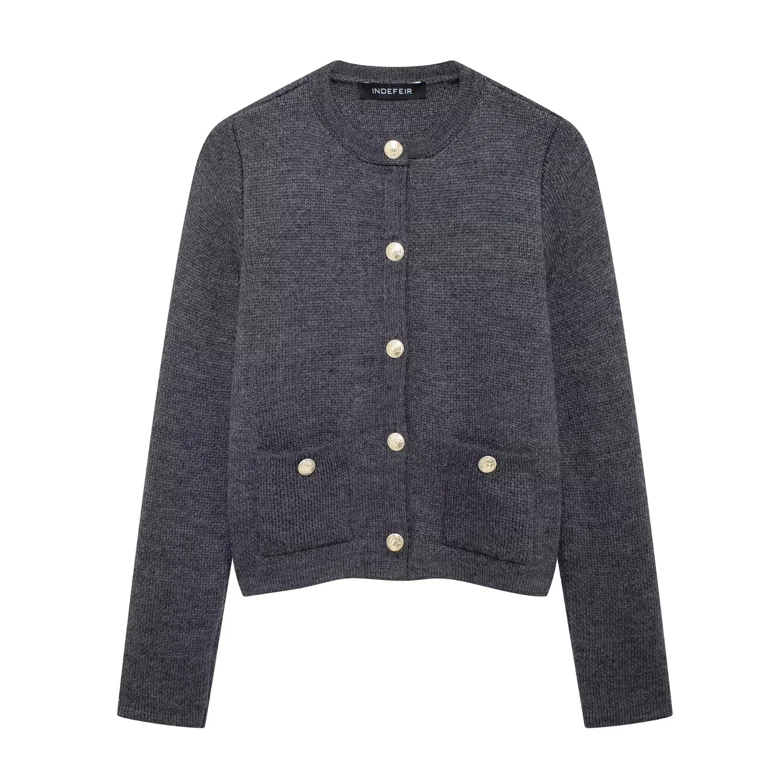Gold Decorated Row Button Short Knitted Cardigan Jacket Limorista