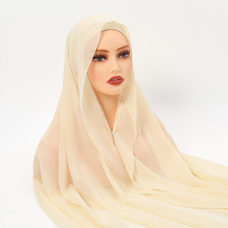 Lazy Chiffon Convenient Headscarf Magnetic Buckle Fixed Anti-drop Solid Color Limorista
