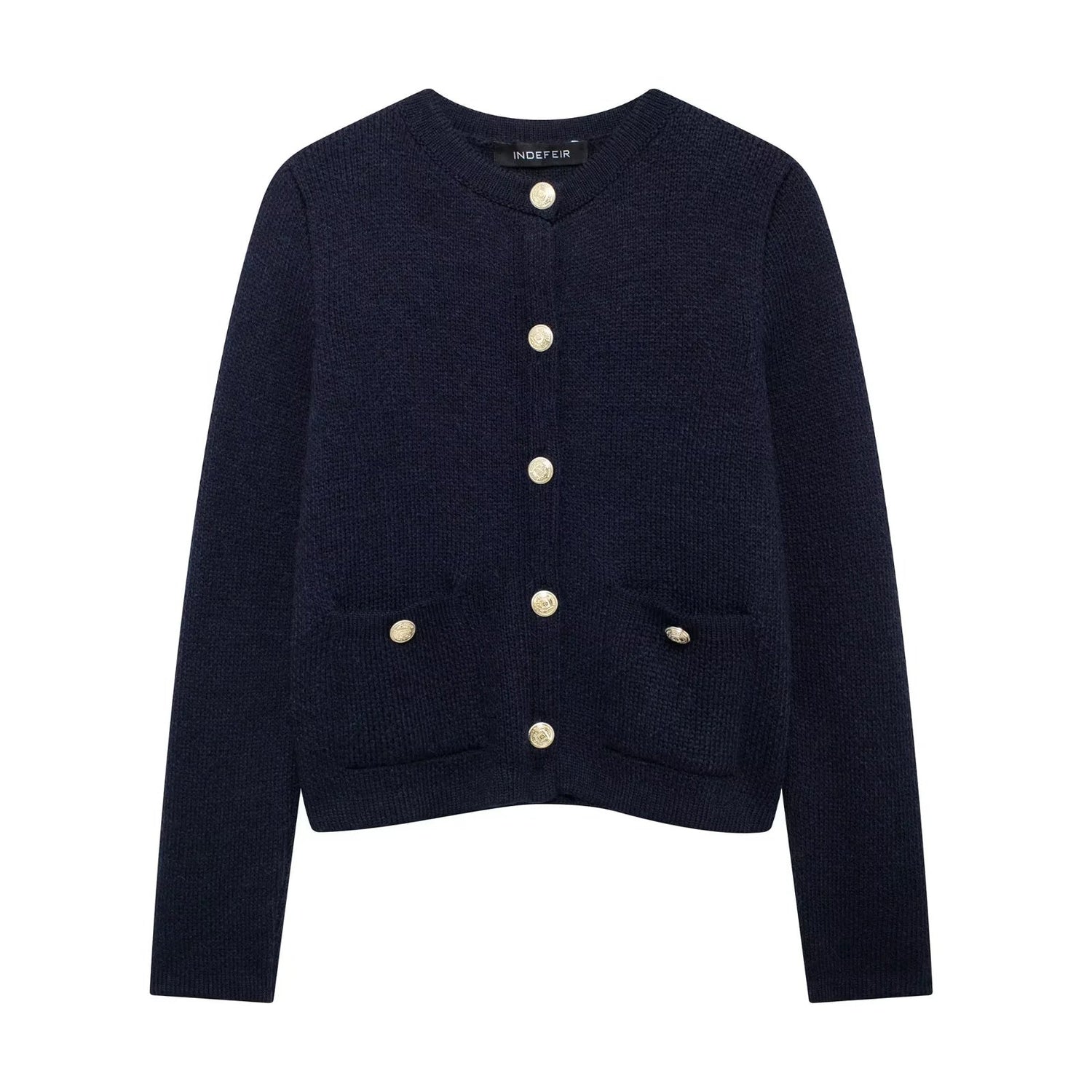 Gold Decorated Row Button Short Knitted Cardigan Jacket Limorista