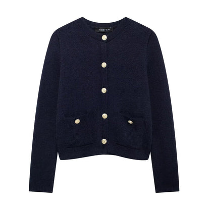 Gold Decorated Row Button Short Knitted Cardigan Jacket Limorista