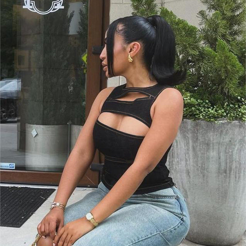 New Sexy Hollow-out Faux Denim Vest Top For Women Limorista